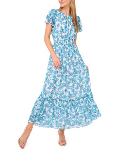 CeCe Women's Double Ruffle Short-Sleeve Maxi Dress
