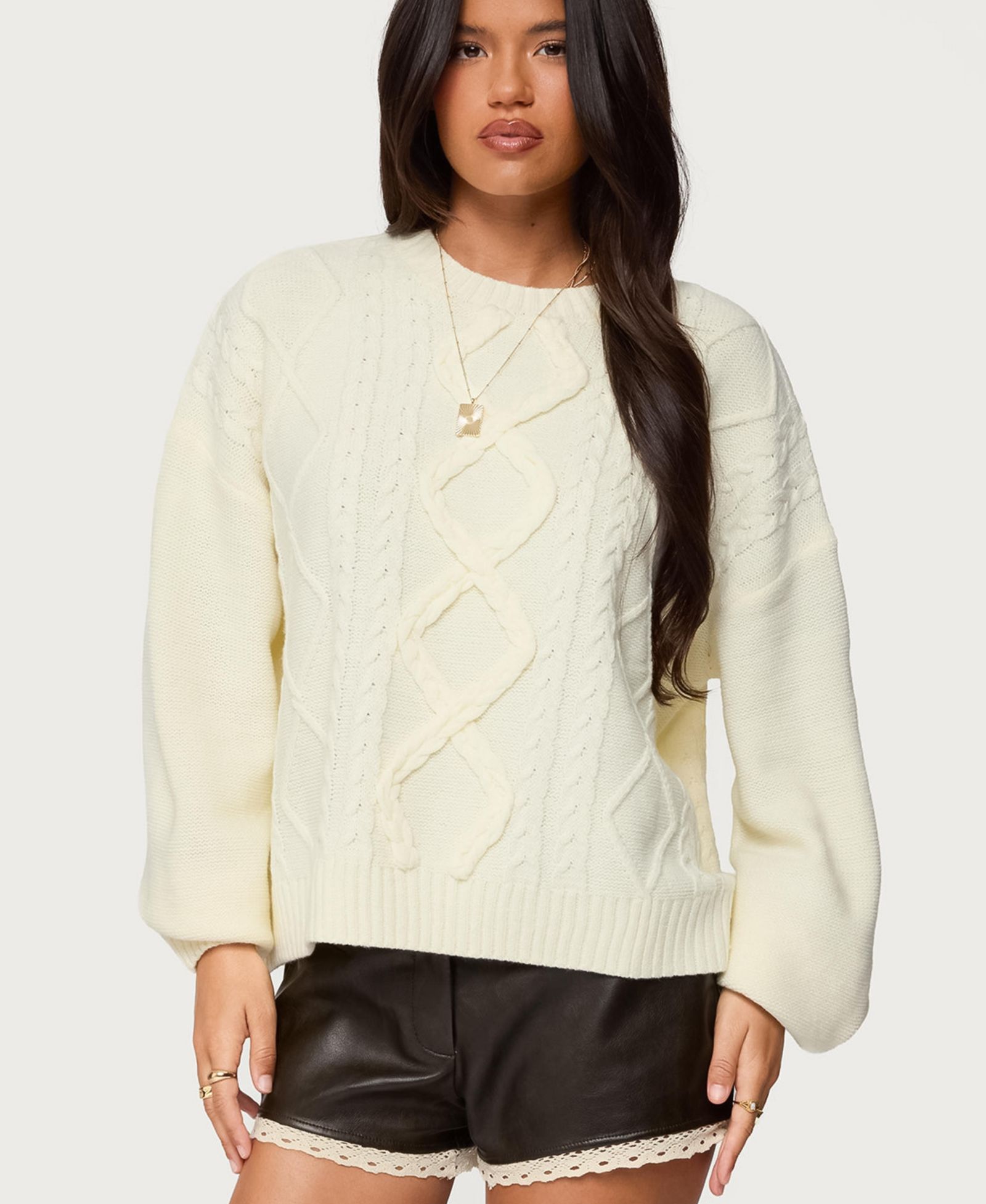 Edikted Women's Braided Cable Knit Oversized Sweater