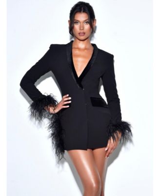 Miss Circle Women's Madeline Black Feather Trim Blazer Dress