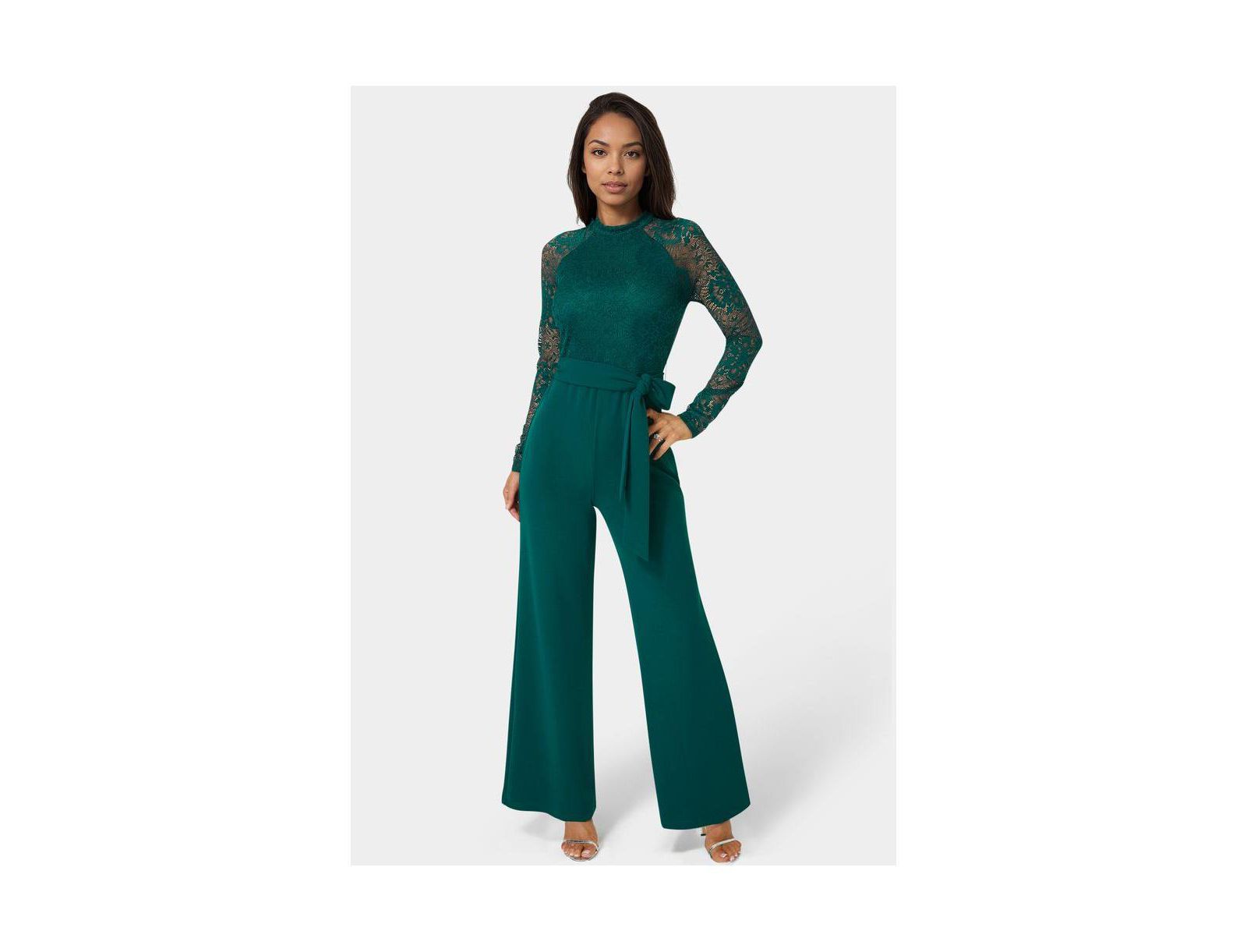 Bebe Women's Lace and Bodice Straight Leg Jumpsuit