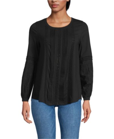 Женский трикотажный топ Lands' End Lightweight Jersey Lace Mix Long Sleeve Pintuck