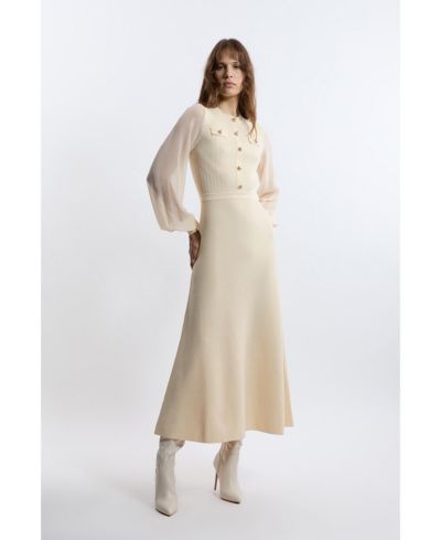 Karen Millen Women's Military-Trim Chiffon-Sleeve Knit Dress