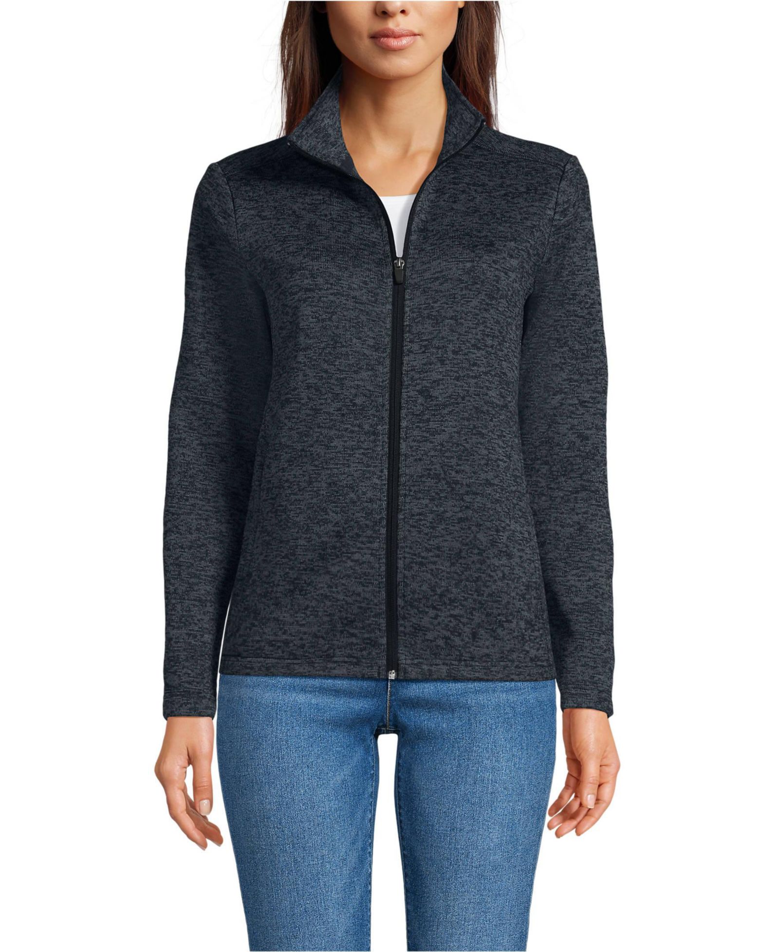 Lands' End Women's Sweater Fleece Zip Front Jacket