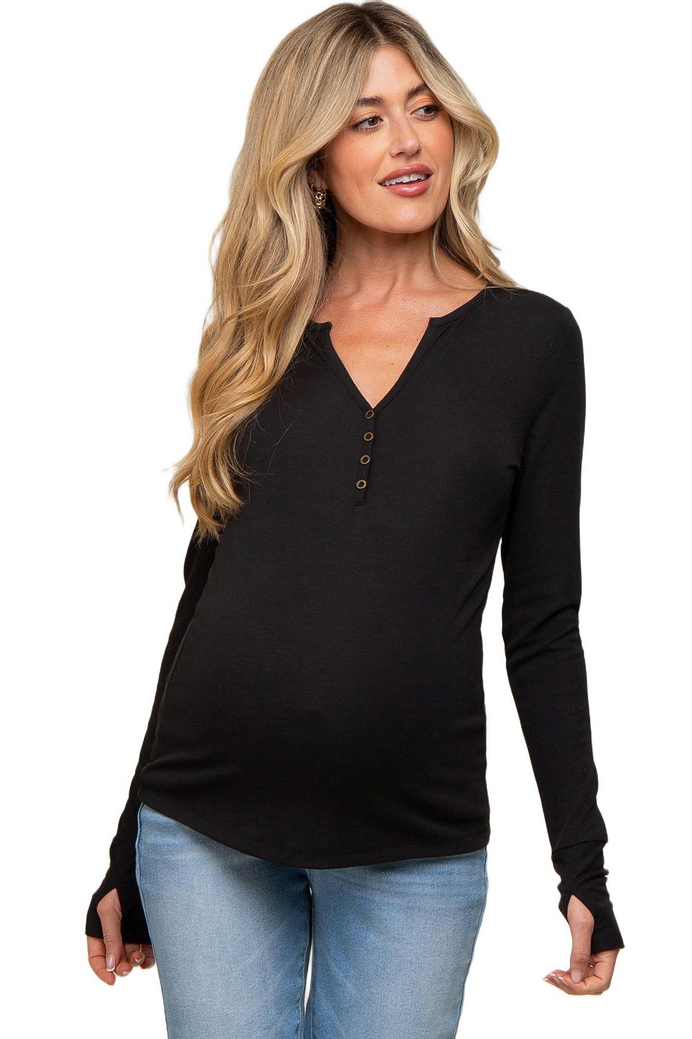 Pinkblush Women's Black Button Front Long Sleeve Top