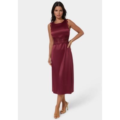 Bebe Women's Satin Lace Insert Midi Dress