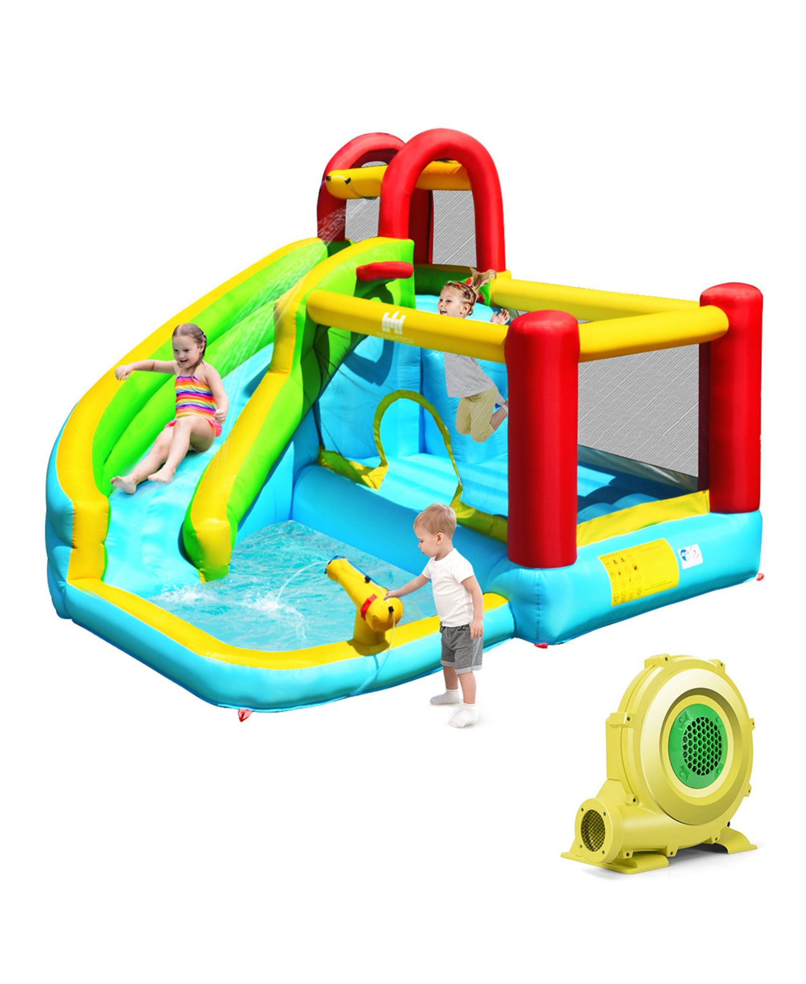 Gymax Inflatable Kids Water Slide Jumper Bounce House Splash Water Pool with 735W Blower