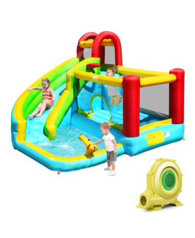 Gymax Inflatable Kids Water Slide Jumper Bounce House Splash Water Pool with 735W Blower