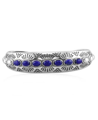 American West Jewelry Lapis Gemstone Textured Cuff Bracelet Sterling Silver