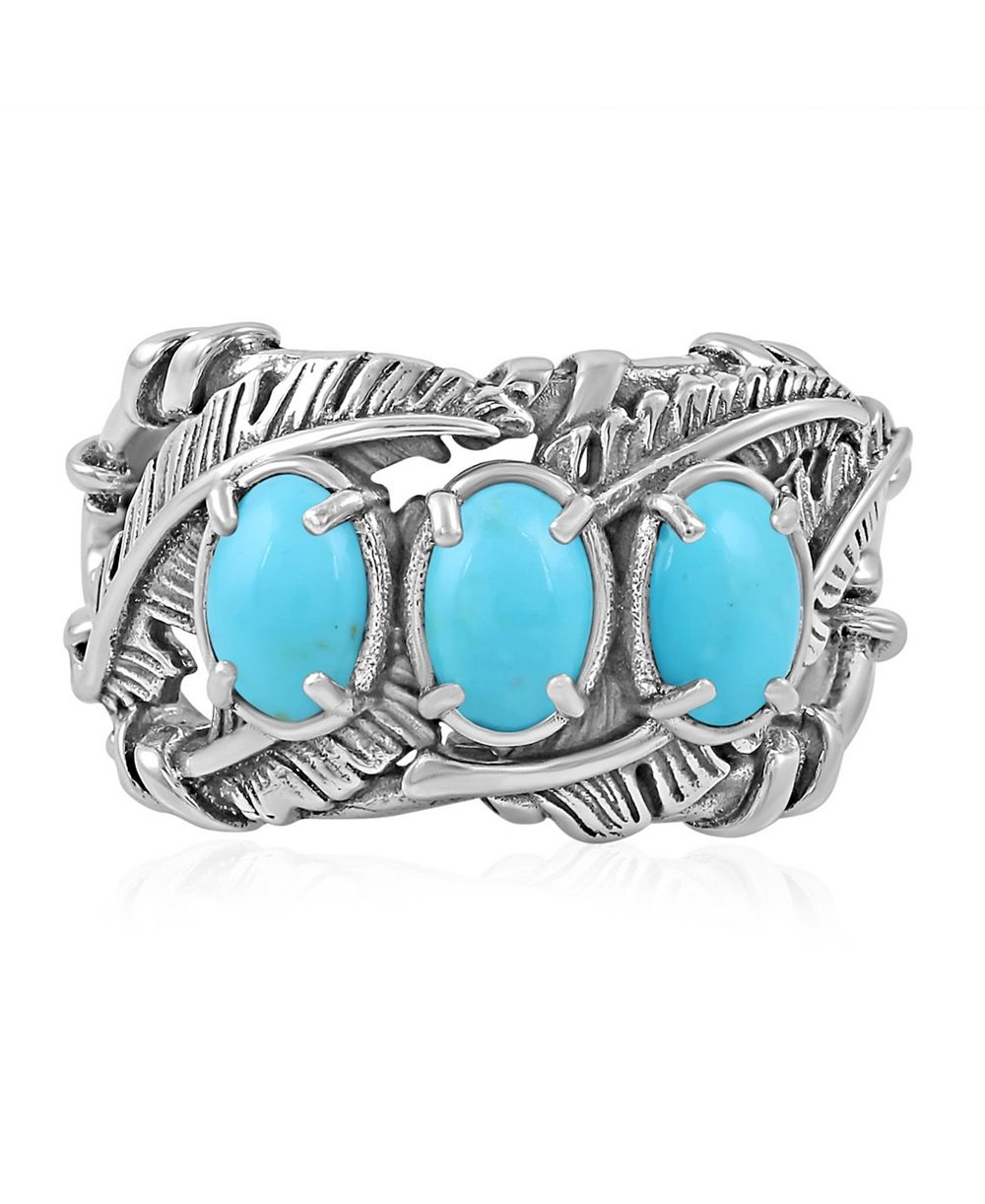 Кольцо American West Jewelry Sterling Silver Kingman Turquoise Three Stone Feather