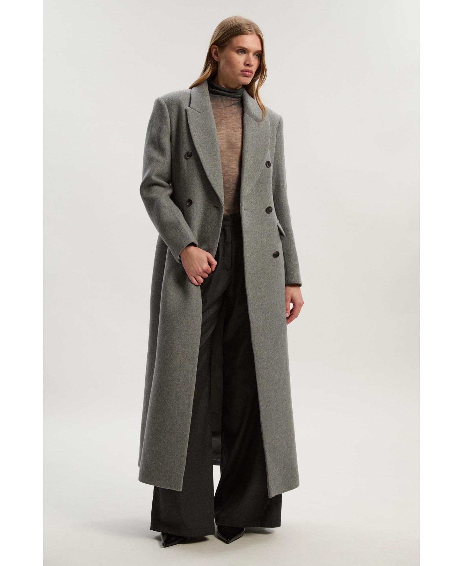 Karen Millen Women's Wool Double Breasted Tailored Maxi Coat