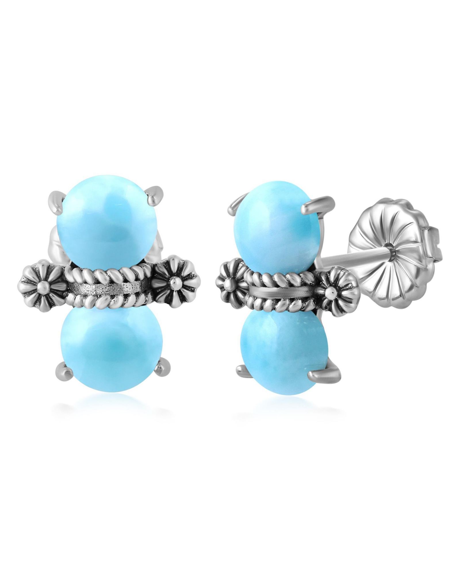 American West Jewelry Sterling Round Larimar Concha Stud Earrings