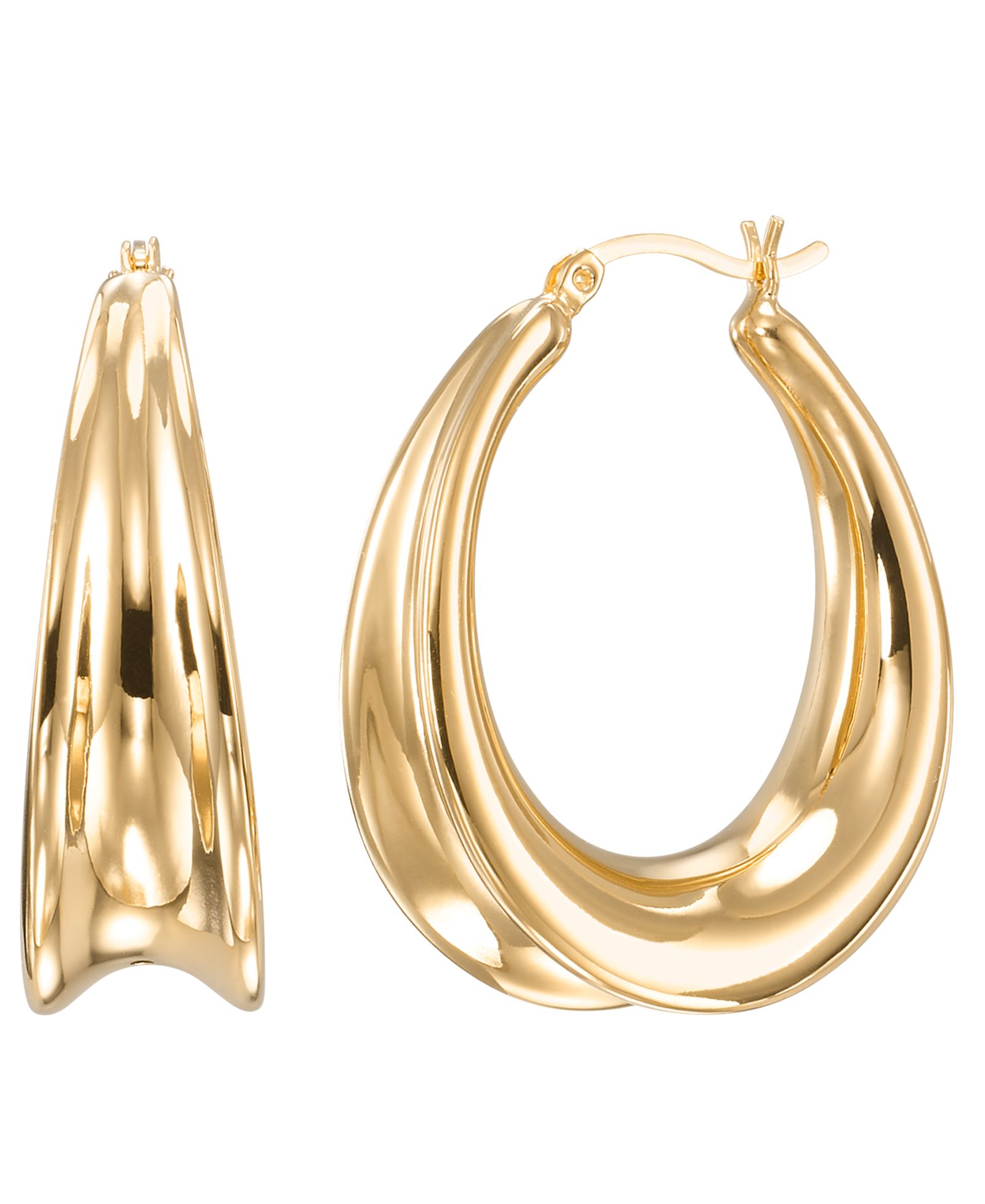 Серьги-кольца Macy's High Polished Concave Oval 18k Yellow Gold Over Sterling Silver