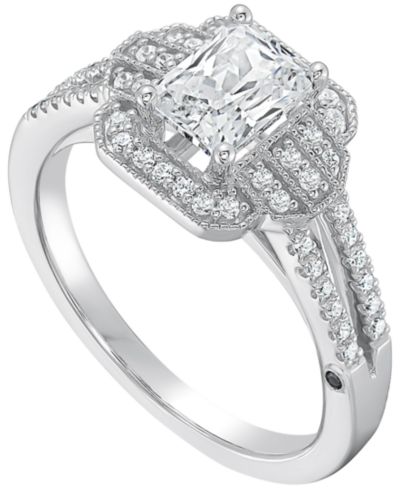 Кольцо помолвочное Macy's Emerald Diamond Halo, 14k White Gold