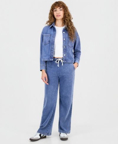 Женские брюки And Now This Petite Faux-Denim French Terry Wide-Leg