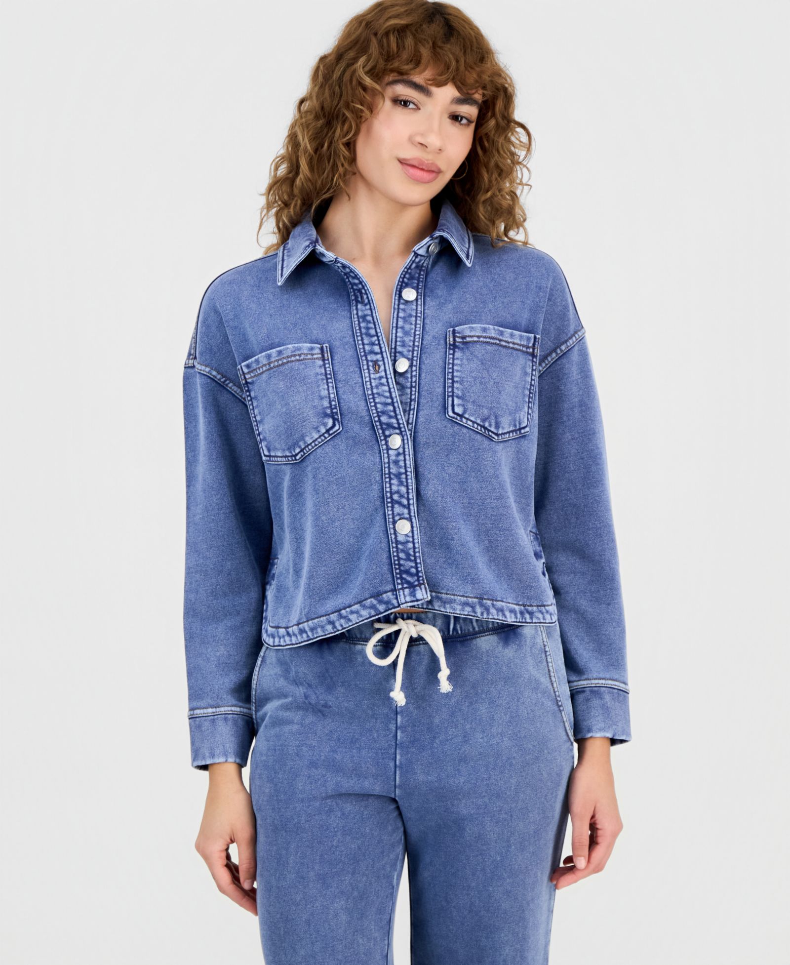 And Now This Petite Faux-Denim Knit Button-Front Shacket, Macy's Exclusive