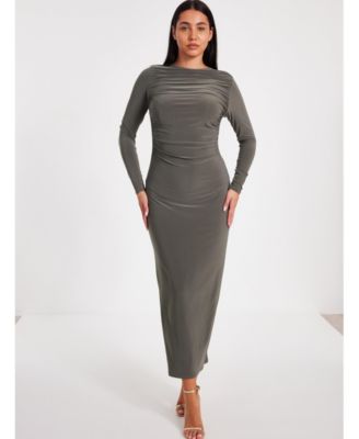 QUIZ Women's Long Sleeve Midaxi Dress