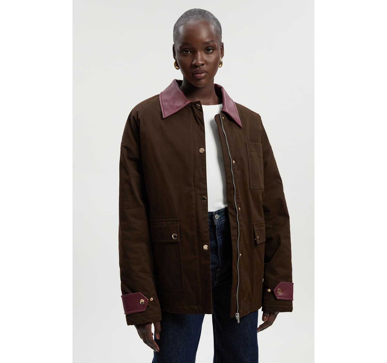 Karen Millen Quilted Contrast Collar Barn Jacket