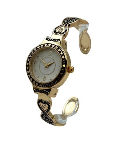 Olivia Pratt Elegant Heart Detailed Band Bangle Women Watch, Gold