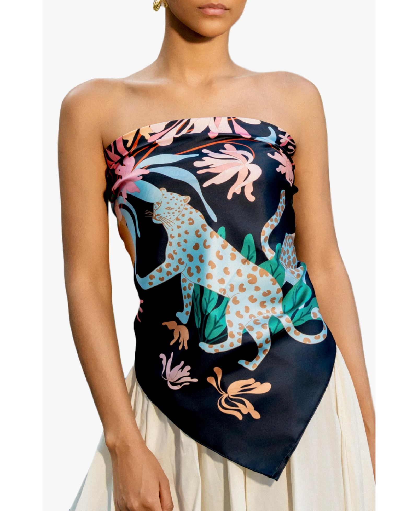 Jessie Zhao New York Double Sided Silk Scarf Night Jungle Gathering