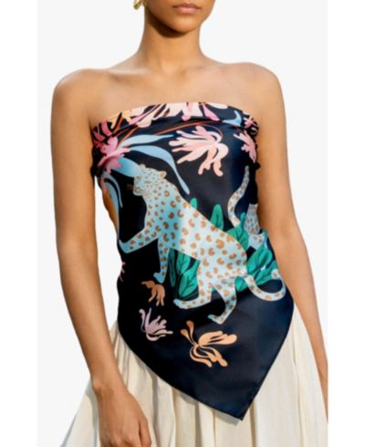 Jessie Zhao New York Double Sided Silk Scarf Night Jungle Gathering