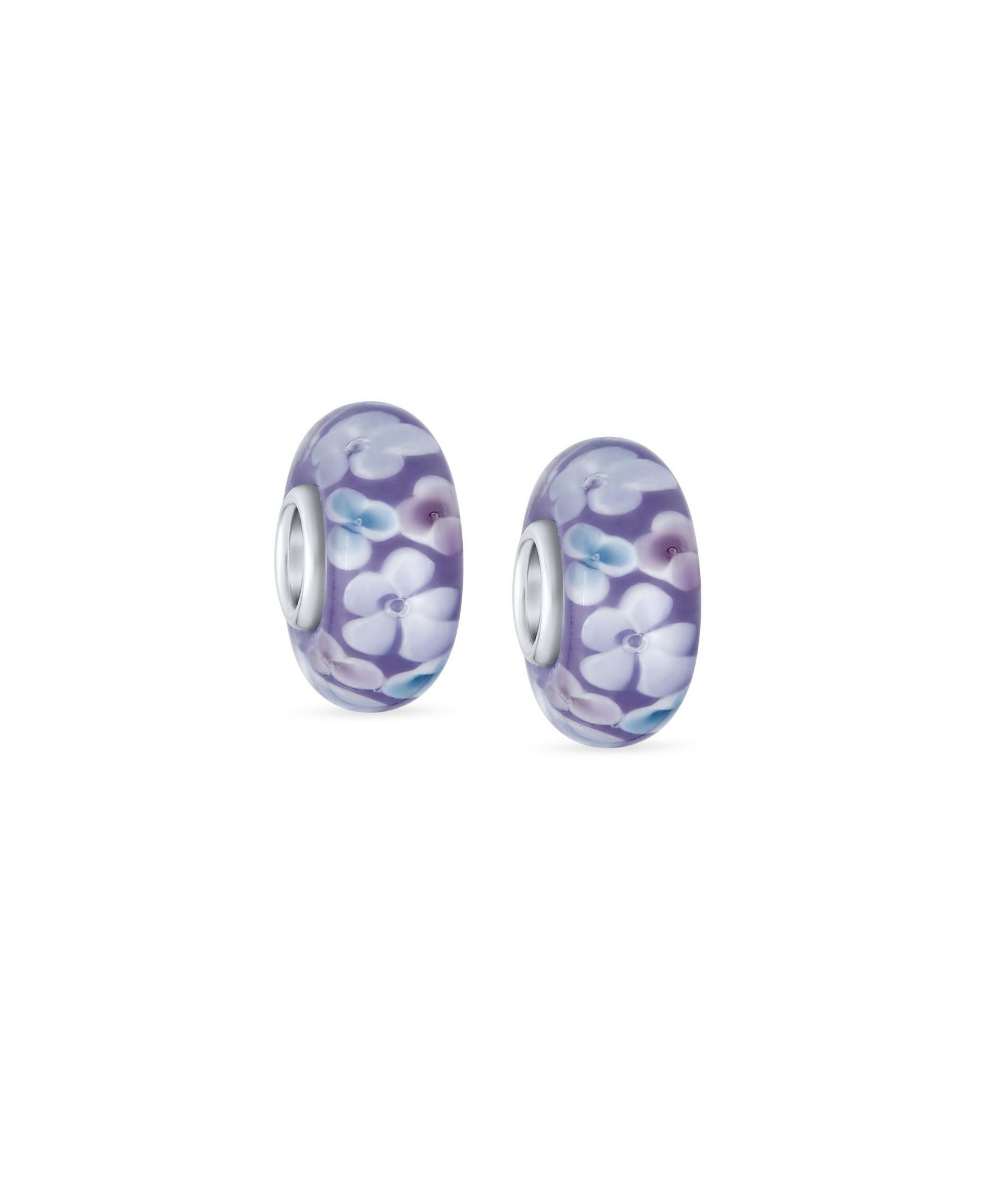 Набор из 2 стеклянных бусин с цветочным шармом для браслета Bling Jewelry, розово-красные, стерлинговое серебро