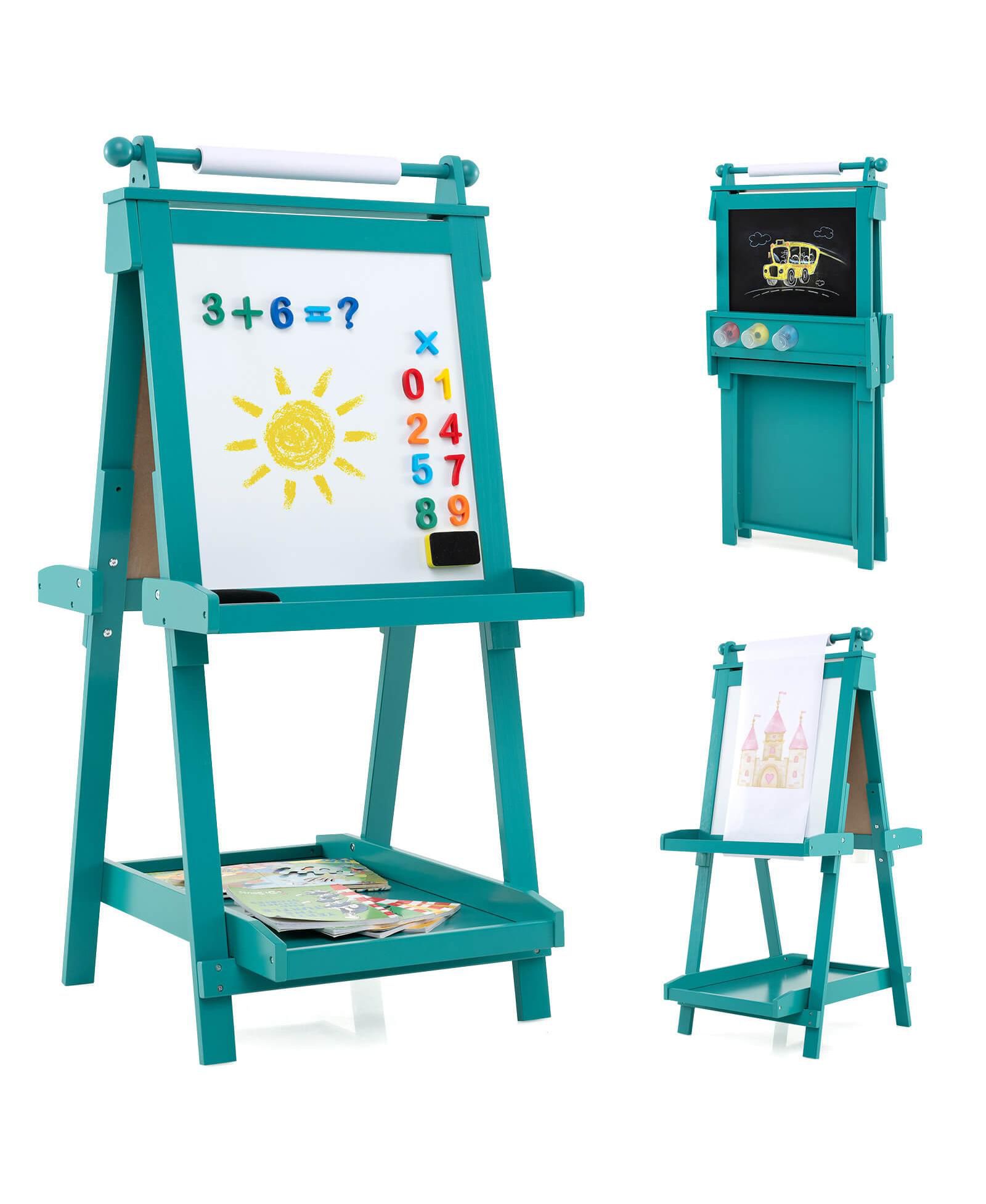 Costway Foldable Easel for Kids 3-in-1 Double-sided Art Easel with Chalkboard