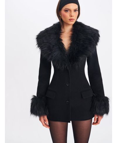 Мини-пальто Miss Circle Women Hailee Black с отстегивающимся меховым воротником