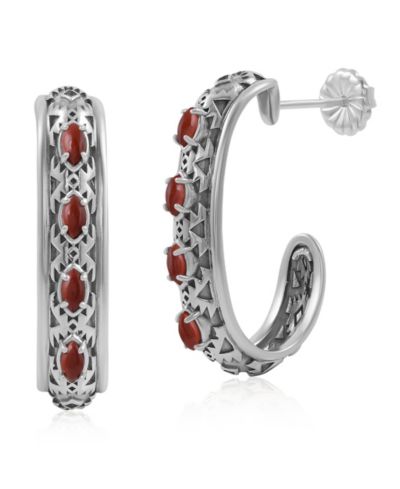 American West Jewelry Sterling Jasper Patterned J-Hoop Earrings