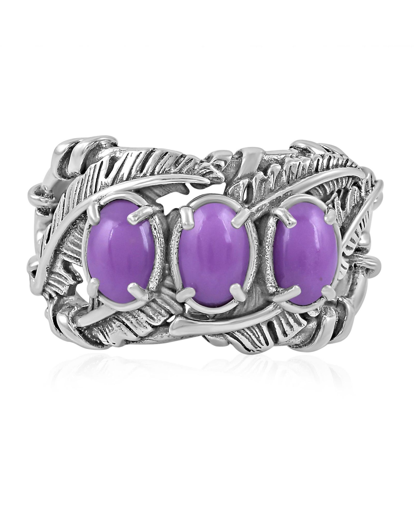 American West Jewelry Phosphosiderite Three Stone Feather Ring Sterling Silver