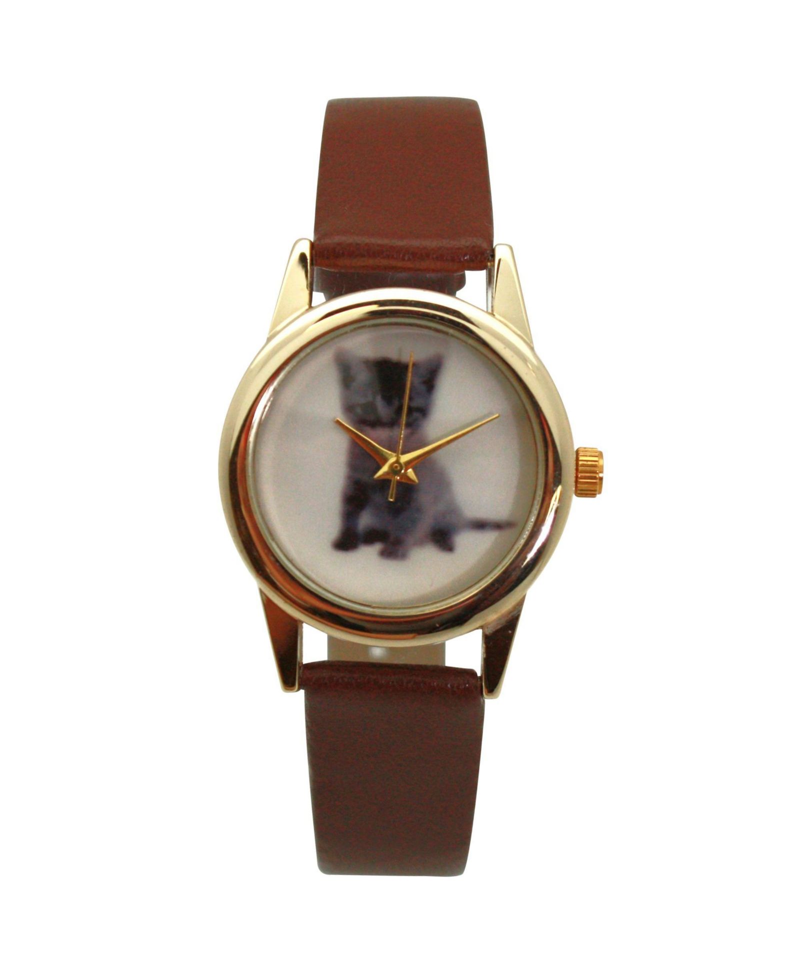 Женские часы Olivia Pratt Brown Cat and Dog Face Faux Leather Band