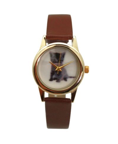 Женские часы Olivia Pratt Brown Cat and Dog Face Faux Leather Band