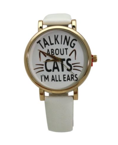 Olivia Pratt WHITE TALKING ABOUT CATS LEATHER STRAP WATCH