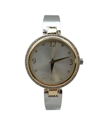 Женские часы Olivia Pratt Two Tone Round Face Rhinestone Bezel Soft Bangle
