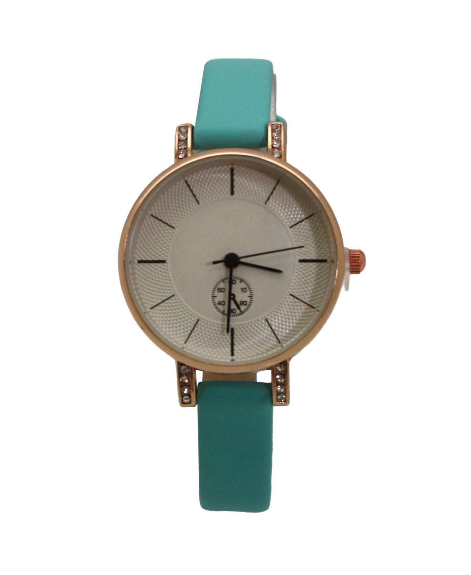 Light Blue Faux Leather Small Face Chronograph Women Watch