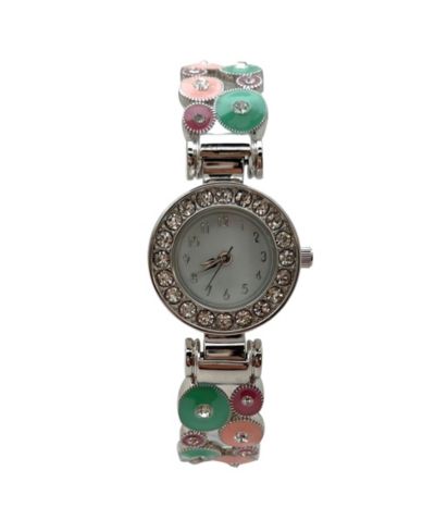 Olivia Pratt Pastels Silver Colorful Round Shapes Band Bangle Women Watch
