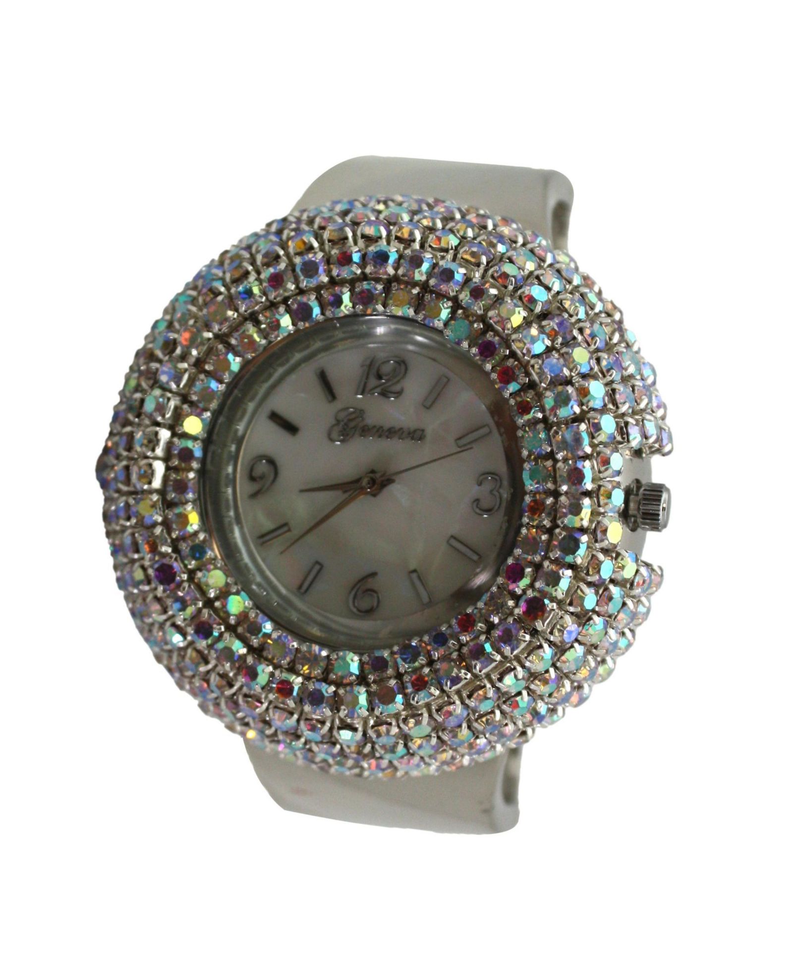 Olivia Pratt Silver Sparkle Rhinestones Chunky Bangle Women Watch