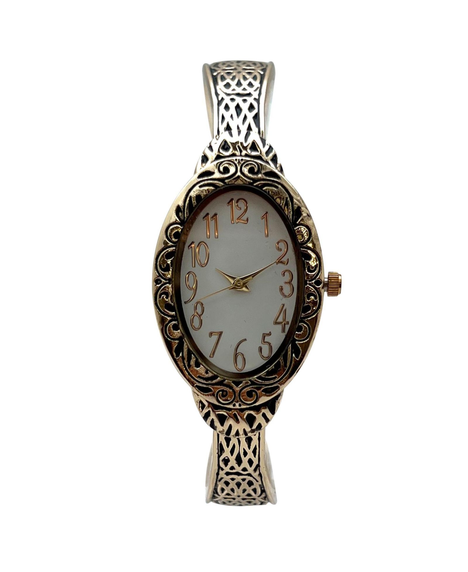 Olivia Pratt Gold Oval Face Elegant Textured Bangle Women Watch