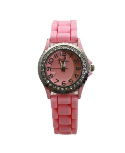 Женские часы Olivia Pratt Light Pink Every Day Thin Band Silicone and Rhinestones