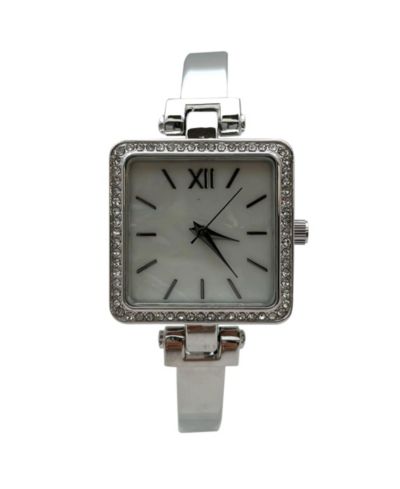 Женские часы Olivia Pratt Silver Square Face с тонким ободком и стразами