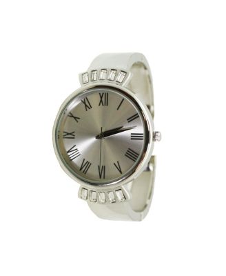 Olivia Pratt Elegant Emerald Rhinestone Solid Metal Bangle Watch