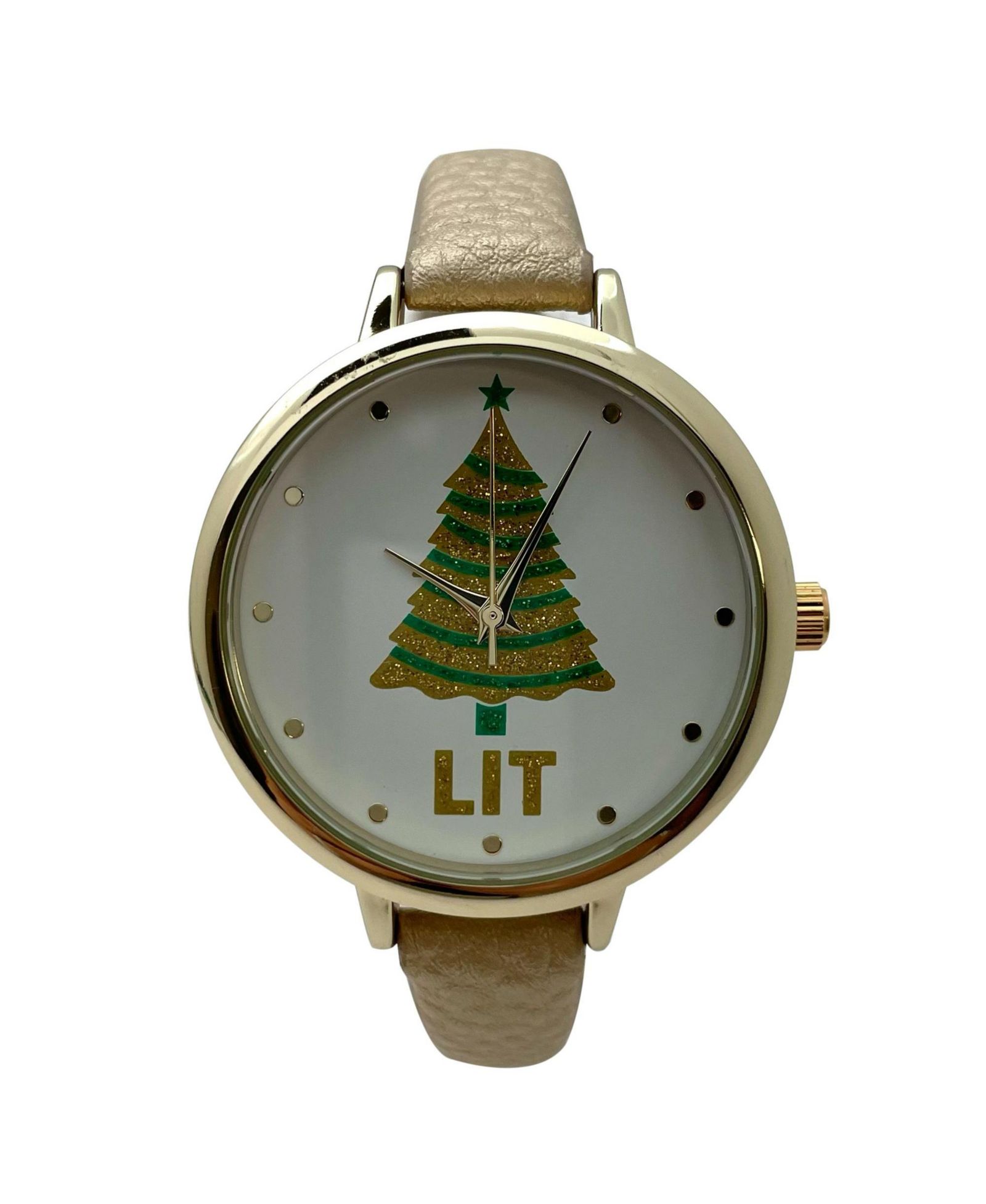 Женские часы Olivia Pratt Gold Faux Leather Christmas Themed