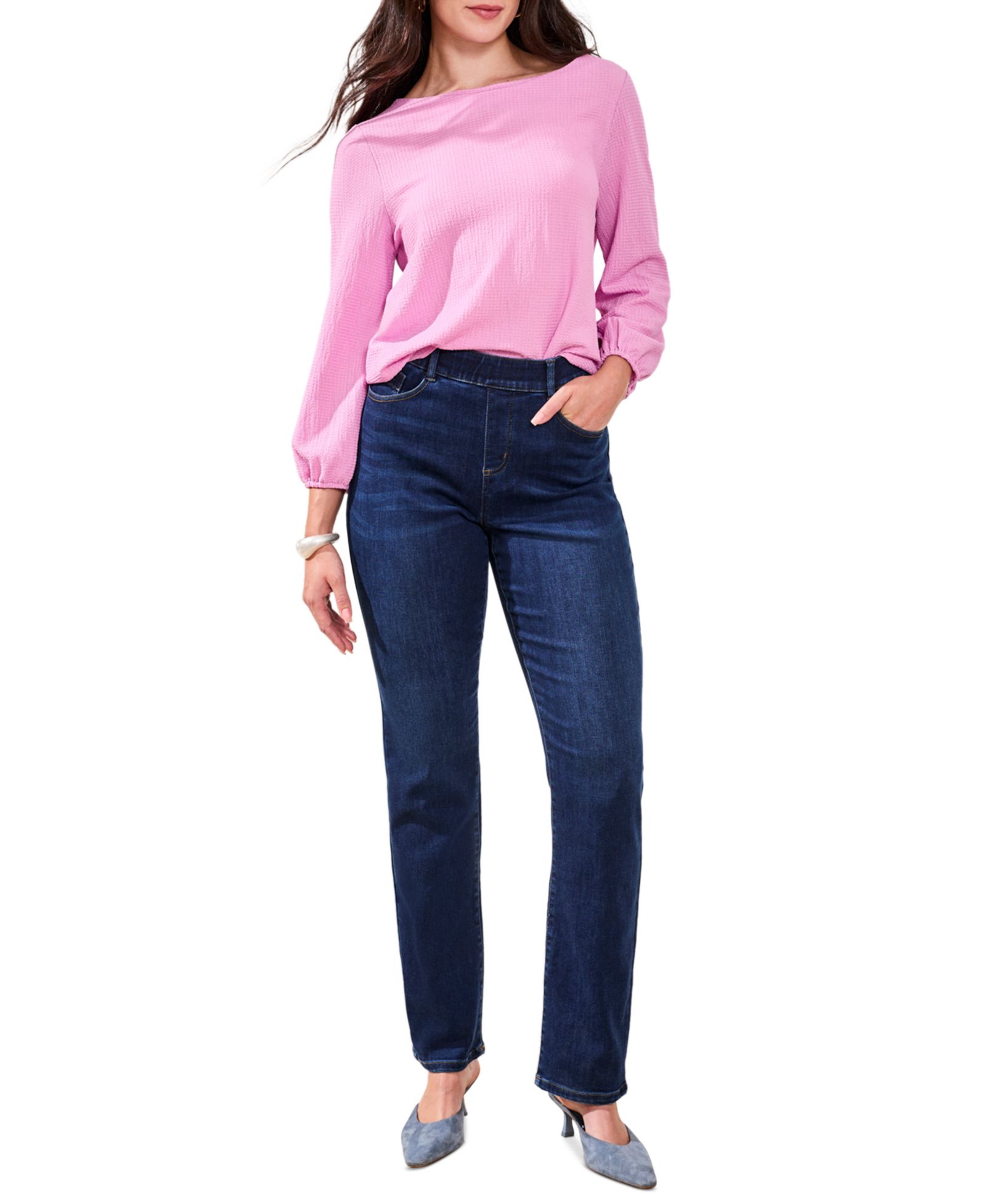 TRIBAL Women's Sophia Curvy Boundless Stretch Denim Pull-On Straight Leg Jeans