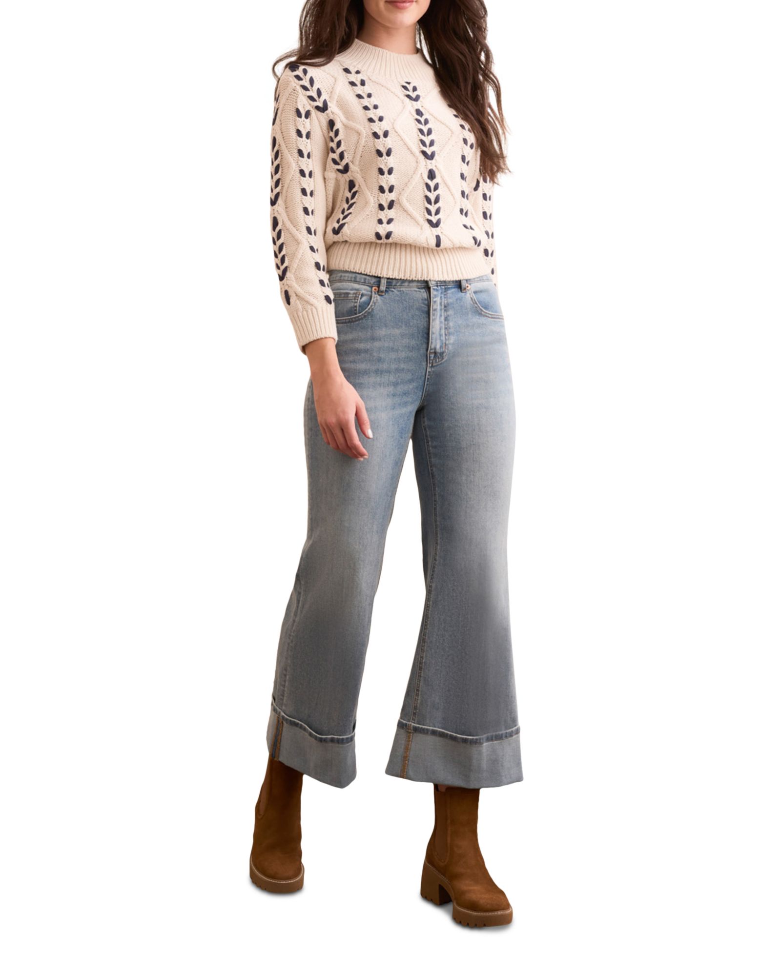 TRIBAL Women's Brooke Cuffed Palazzo Jeans