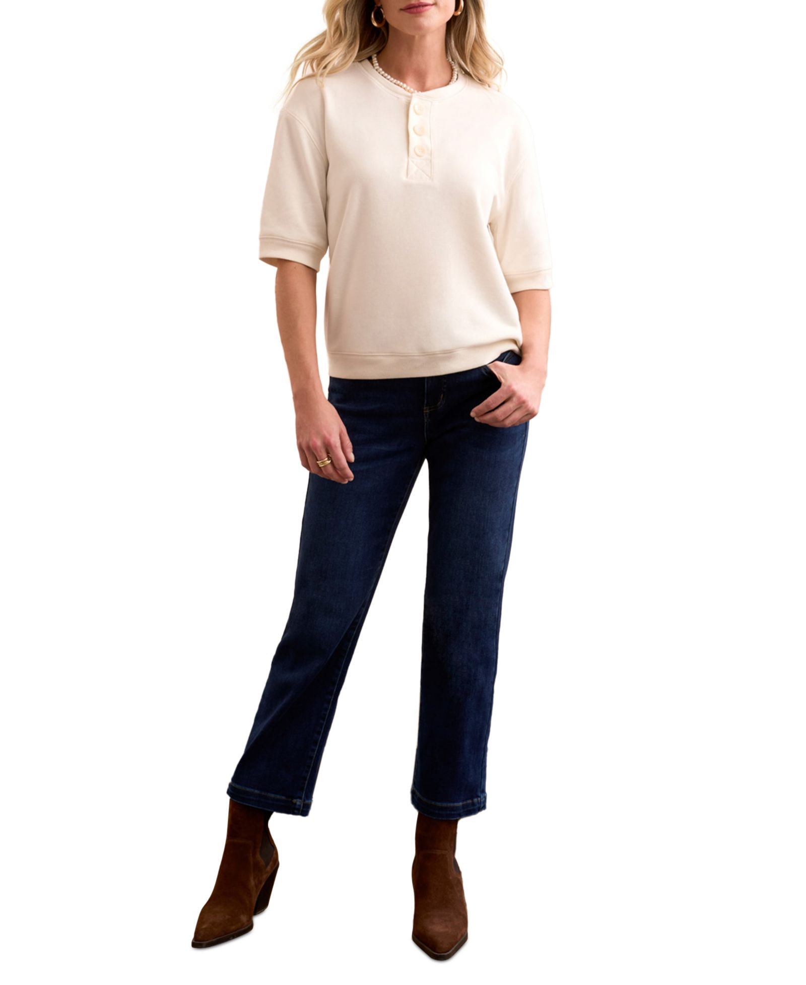 TRIBAL женская топ Henley из мягкого французского терри