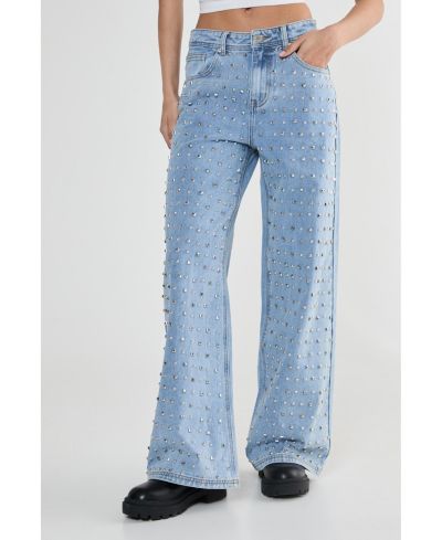 Nasty Gal Women's Studded Straight Leg Denim Jeans