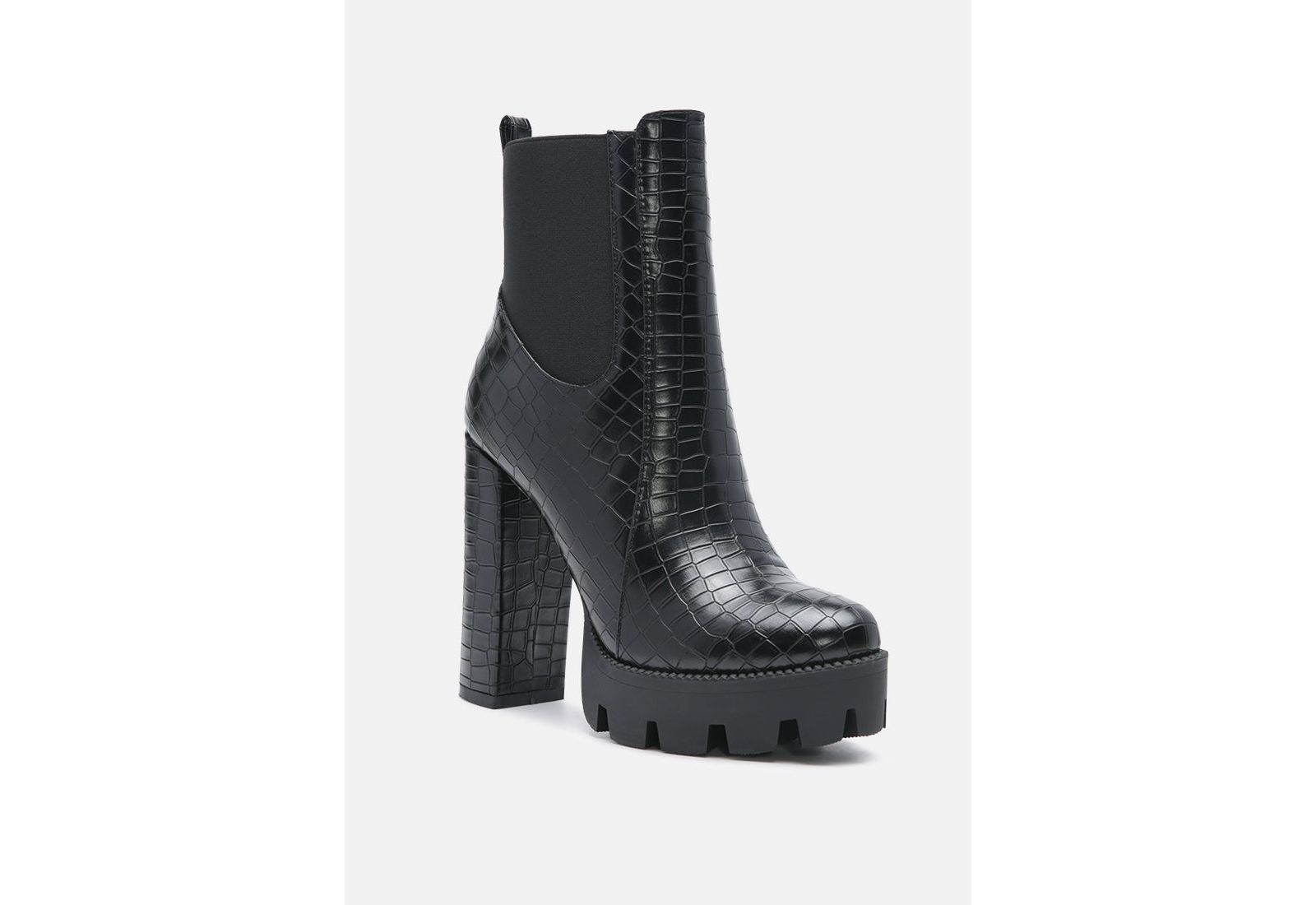London Rag Women's Beatriz Croc Print Block Heel Ankle Boots