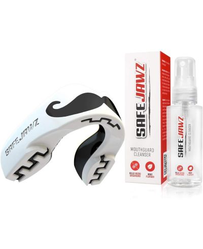SafeJawz EXTRO Dual Layer Sports Mouth Guard with Case and Disinfectant Spray Bundle Kit for Basketball, Football, MMA, Hockey, Wrestling