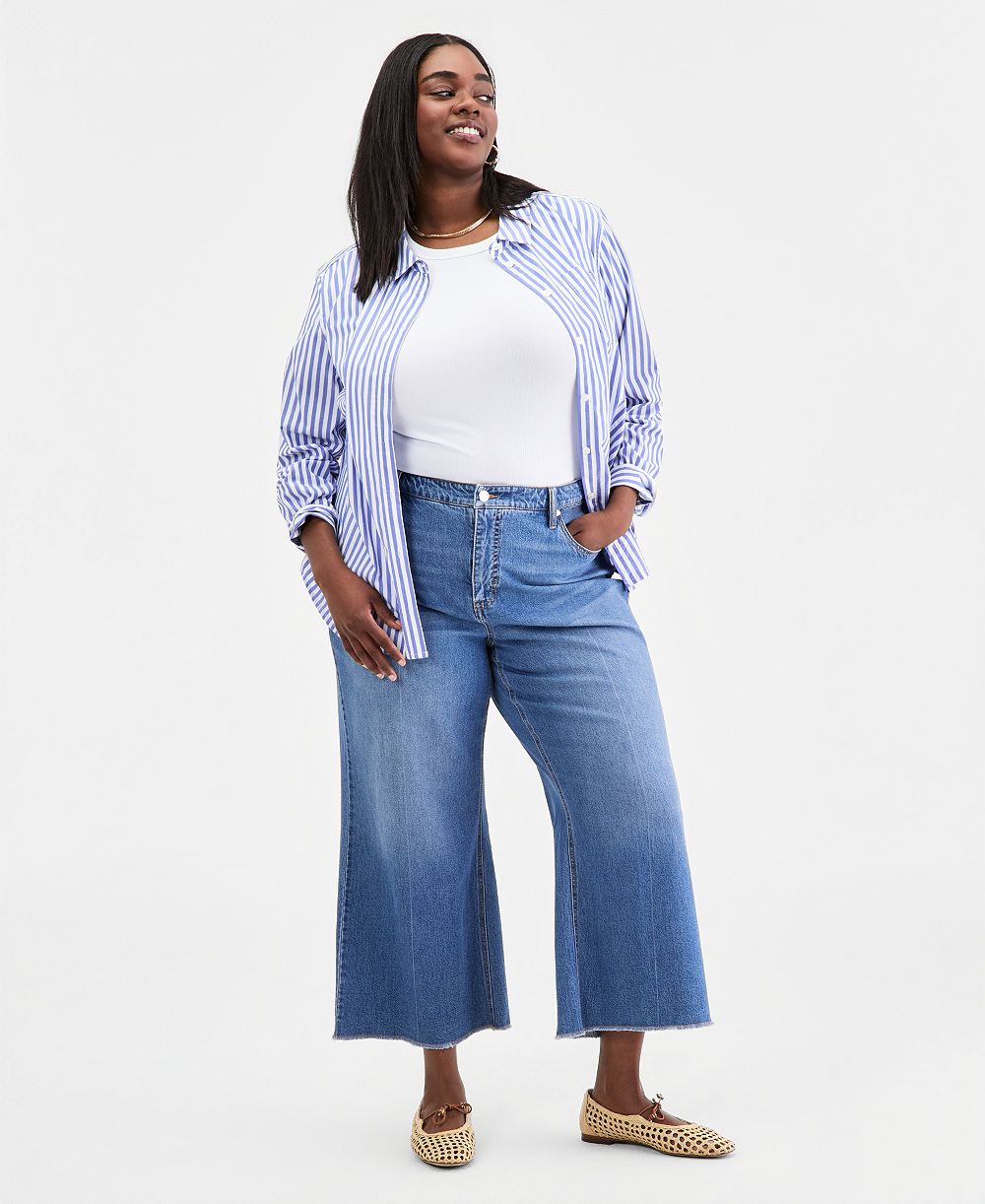 On 34th Plus Size Alexis Wide-Leg Frayed-Hem Jeans, Macy's Exclusive