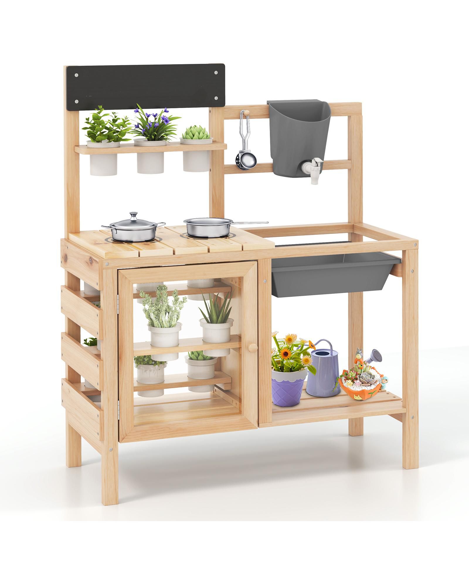 Детский игровой набор Gymax Mud Kitchen, деревянная кухня для игр на открытом воздухе