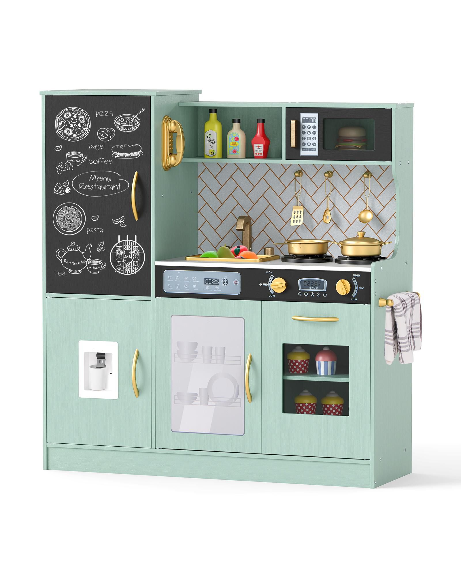 Gymax Light-Up Stoves Chalkboard Play Kitchen, Ages 3+